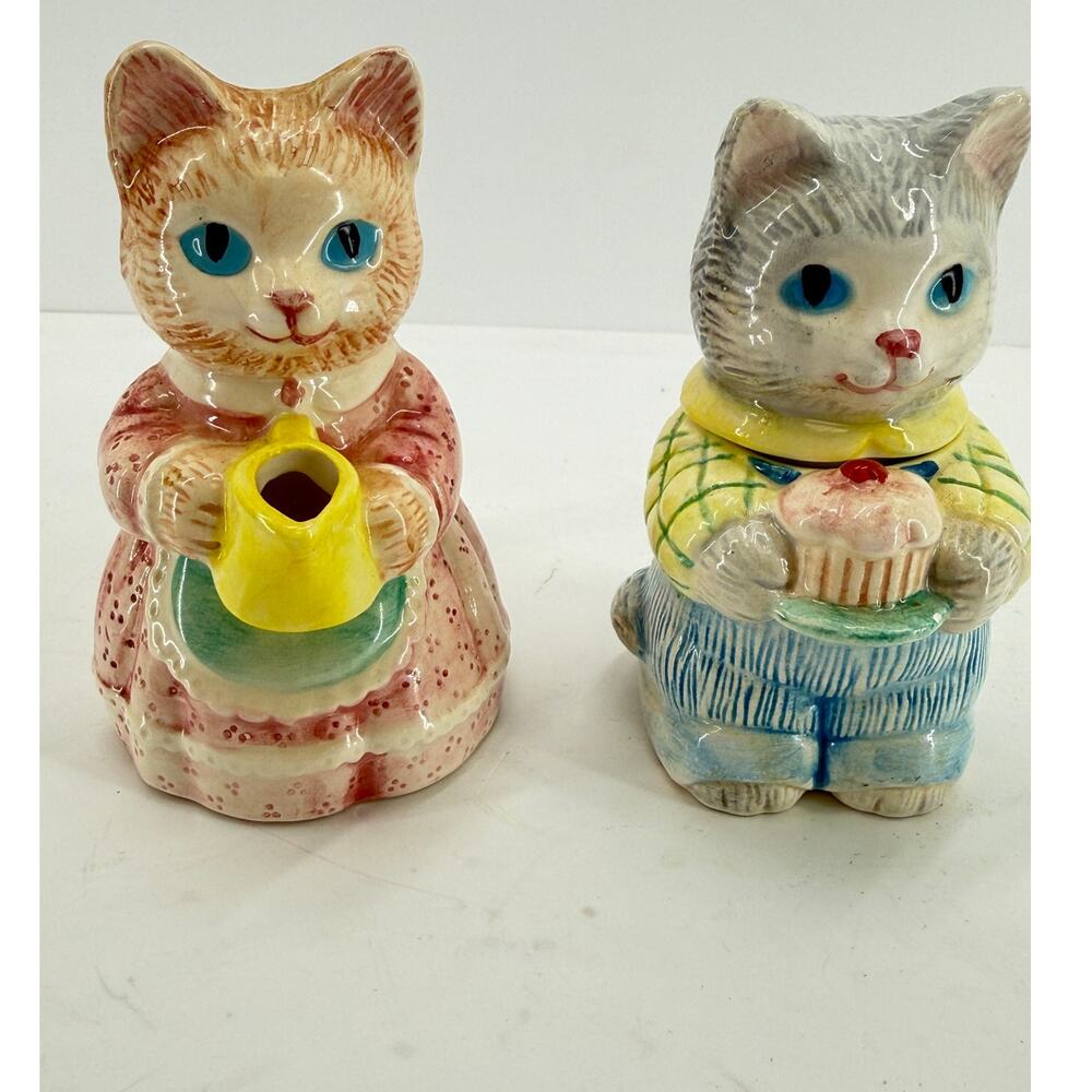 Avon Cat Creamer Sugar Bowl Set Figural Kitty Vintage China Cottagecore Kitsch